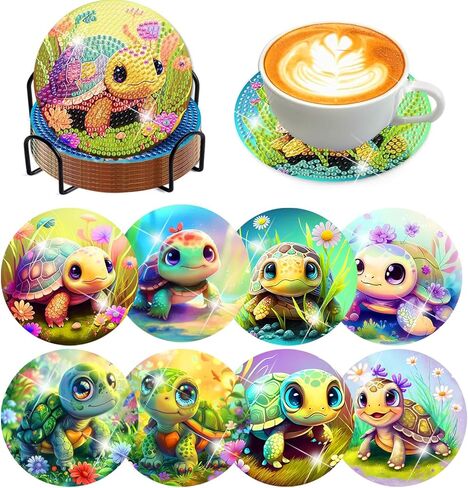 8 Pcs Diamond Art Coasters Kits for Adults - Diamond Painting Coasters Kits for Adults with Holder Cork Pads DIY Dragon Diamond Art Dots Painting Coasters Set for Adults Beginners Crafts in Saudi Arabia