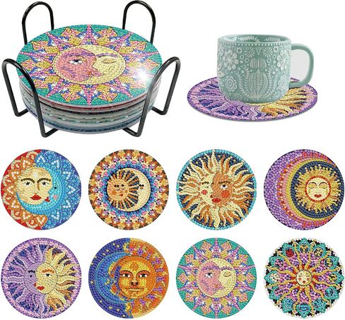 8 Pcs Diamond Art Coasters Kits for Adults - Diamond Painting Coasters Kits for Adults with Holder Cork Pads DIY Dragon Diamond Art Dots Painting Coasters Set for Adults Beginners Crafts in Saudi Arabia