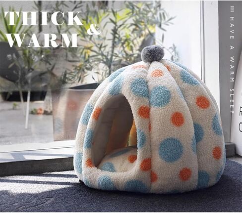 سرير Cat Polka dot yurt ، مخبأ كهف شبه محفوف بالمختارة ، منزل مريح ناعم للقطن الداخلي (الأزرق ، كبير) in Kuwait