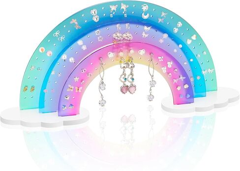 NiHome 3-Tier Acrylic Rainbow Earring Organizer, 14" W x 6.3" H Lightweight and Durable Design 140 Holes for 70 Pairs, Unique Front Row for Special Earrings (Blue-Purple Gradient Colors) in Saudi Arabia