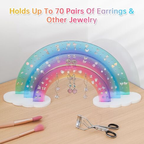 NiHome 3-Tier Acrylic Rainbow Earring Organizer, 14" W x 6.3" H Lightweight and Durable Design 140 Holes for 70 Pairs, Unique Front Row for Special Earrings (Blue-Purple Gradient Colors) in Saudi Arabia