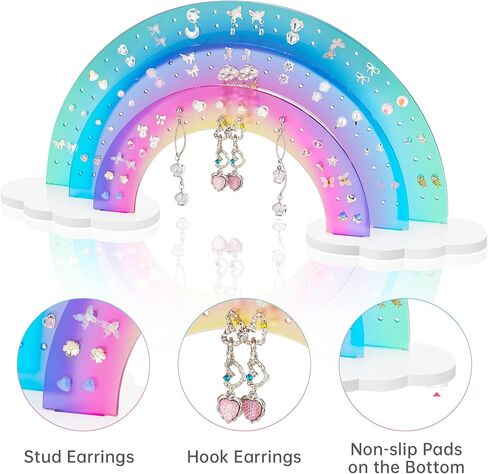 NiHome 3-Tier Acrylic Rainbow Earring Organizer, 14" W x 6.3" H Lightweight and Durable Design 140 Holes for 70 Pairs, Unique Front Row for Special Earrings (Blue-Purple Gradient Colors) in Saudi Arabia