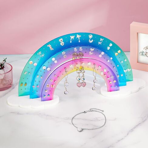 NiHome 3-Tier Acrylic Rainbow Earring Organizer, 14" W x 6.3" H Lightweight and Durable Design 140 Holes for 70 Pairs, Unique Front Row for Special Earrings (Blue-Purple Gradient Colors) in Saudi Arabia