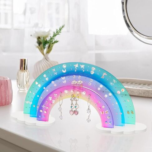 NiHome 3-Tier Acrylic Rainbow Earring Organizer, 14" W x 6.3" H Lightweight and Durable Design 140 Holes for 70 Pairs, Unique Front Row for Special Earrings (Blue-Purple Gradient Colors) in Saudi Arabia