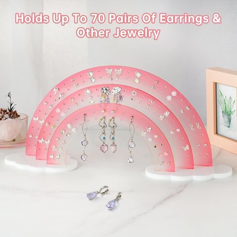 NiHome 3-Tier Acrylic Rainbow Earring Organizer, 14" W x 6.3" H Lightweight and Durable Design 140 Holes for 70 Pairs, Unique Front Row for Special Earrings (Blue-Purple Gradient Colors) in Saudi Arabia