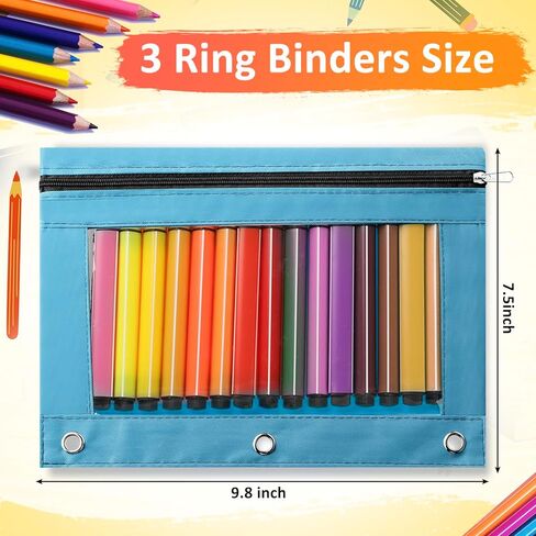 Marspark 48 Pieces 3 Ring Pencil Pouch Bag Bulk Zipper Pouches for 3 Ring Binder with Clear Window for Pencil Cases Office Supplies(Multicolor) in Kuwait