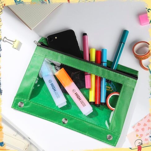 Marspark 48 Pieces 3 Ring Pencil Pouch Bag Bulk Zipper Pouches for 3 Ring Binder with Clear Window for Pencil Cases Office Supplies(Multicolor) in Kuwait