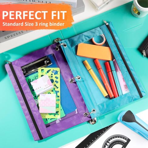 Marspark 48 Pieces 3 Ring Pencil Pouch Bag Bulk Zipper Pouches for 3 Ring Binder with Clear Window for Pencil Cases Office Supplies(Multicolor) in Kuwait