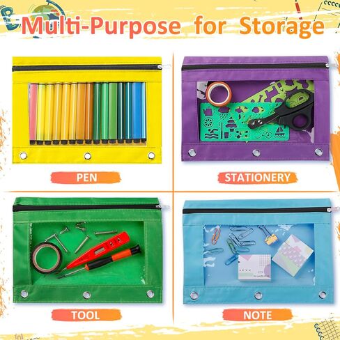 Marspark 48 Pieces 3 Ring Pencil Pouch Bag Bulk Zipper Pouches for 3 Ring Binder with Clear Window for Pencil Cases Office Supplies(Multicolor) in Kuwait