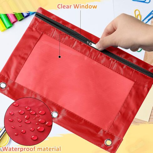 Marspark 48 Pieces 3 Ring Pencil Pouch Bag Bulk Zipper Pouches for 3 Ring Binder with Clear Window for Pencil Cases Office Supplies(Multicolor) in Kuwait