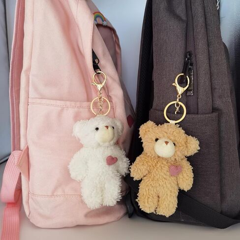 2 PCS Bear Plush Keychain ، Pleat Pear Pear محشو بالحيوانات مع هدية عيد ميلاد Heart Pink Heart للأطفال (Brown White) in Kuwait
