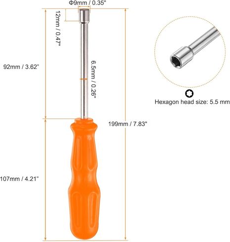 HARFINGTON 2pcs Metric Nut Driver 10mm Dia 92mm Shank 6 Point Hex Hexagon Socket Wrench Screwdriver with Non-Slip Handle for Tightening and Loosening Fasteners in Kuwait