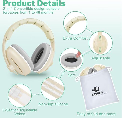 BEBOAN 2-in-1 Baby Ear Muffs Noise Protection for Babies 0-36 Months, Noise Cancelling Headphones for Baby, Infant Newborn Ear Protection Headphones for Airplane Travel, Toddler Sound Proof Headphones in Saudi Arabia