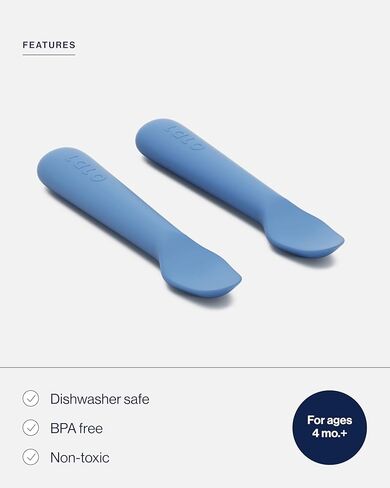 Lalo Little Spoon Set - 2 Piece Baby Spoons Set for Infants & Babies - Made From Food Grade Silicone Dishwasher Safe - Baby Feeding Essentials for Early Stage Mealtime - Oatmeal in Kuwait