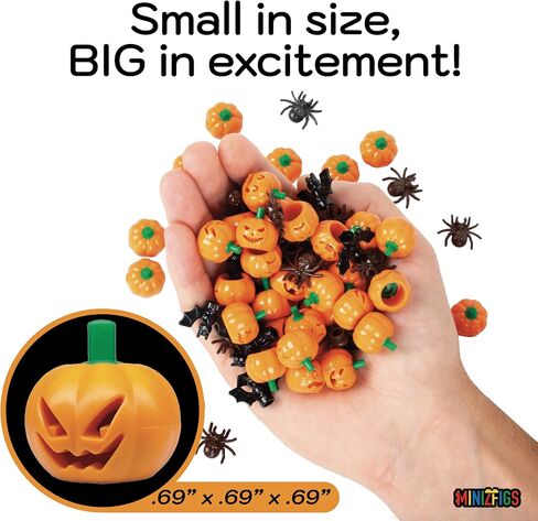 Halloween Spooky Pumpkin Set - 70 Piece Bulk Orange Jack-O-Lantern Pumpkins, Bats, Spiders Classic Building Toy Accessories for Lego Minifigures | Compatible with Most Major Brands in Saudi Arabia