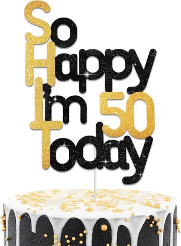 BEISHIDA So Happy I'm 50 Today Happy Birthday Cake Toppers Happy Birthday Cake Decorations Black Gold Glitter 50th Picks Cake for Men Women Party Supplies Decoration in Saudi Arabia