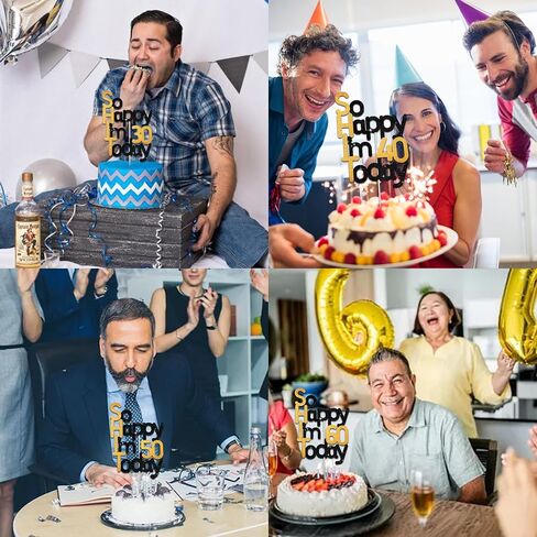 BEISHIDA So Happy I'm 50 Today Happy Birthday Cake Toppers Happy Birthday Cake Decorations Black Gold Glitter 50th Picks Cake for Men Women Party Supplies Decoration in Saudi Arabia