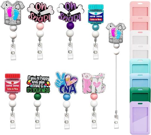 16pcs Nurse Badge Reel Nurse Retractable Holder Bling Glitter with ID Card Badge Holder Clips Sana Sana Colita De Rana Badge Reel Oh Snap Retractable Irregular Pink for Office Nurses Doctors in Saudi Arabia