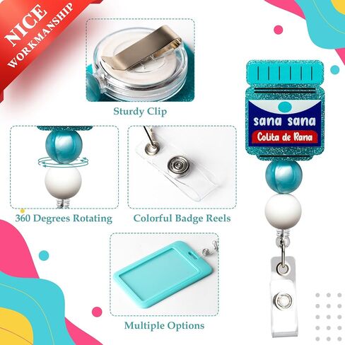 16pcs Nurse Badge Reel Nurse Retractable Holder Bling Glitter with ID Card Badge Holder Clips Sana Sana Colita De Rana Badge Reel Oh Snap Retractable Irregular Pink for Office Nurses Doctors in Saudi Arabia