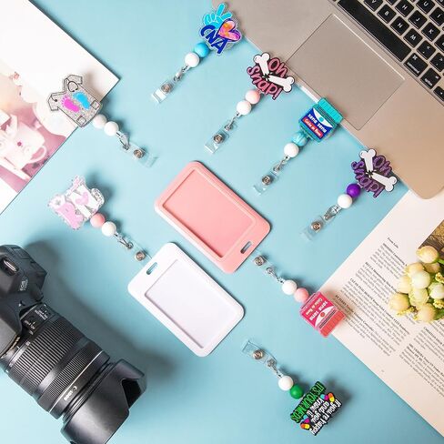 16pcs Nurse Badge Reel Nurse Retractable Holder Bling Glitter with ID Card Badge Holder Clips Sana Sana Colita De Rana Badge Reel Oh Snap Retractable Irregular Pink for Office Nurses Doctors in Saudi Arabia