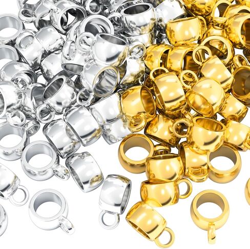100pcs Links Bail Beads for Jewelry Making, Hypoallergenic Alloy Tube Spacer Beads, 4mm Tube Charm Connectors for Bracelets Earrings Necklaces Keychain DIY Crafts- Silver in Kuwait