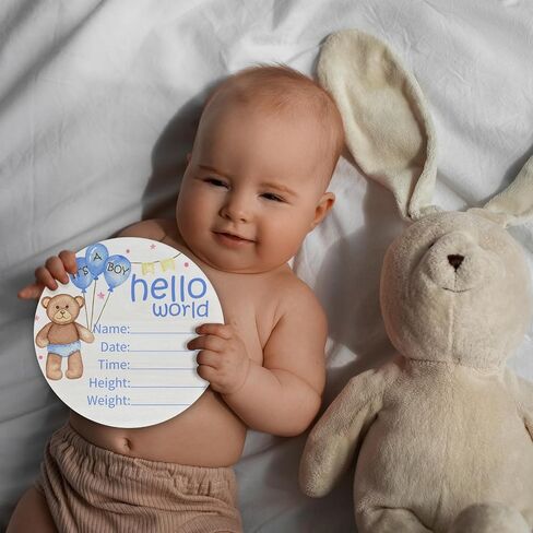 Animals Hello World Newborn Sign, Baby Announcement Sign for Newborn Boys and Girls, Nursery Wall Décor, Baby Name Sign, Animals Theme Birch Wood 6 inch Circle Board Birth Stat Sign, Newborn Gifts in Kuwait
