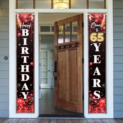 Happy 65th Birthday Porch Sign Door Banner Decor Red and Black – Glitter Cheers to 65 Years Old Birthday Party Theme Decorations for Men Women Supplies in Saudi Arabia