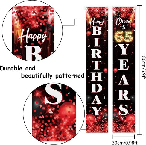 Happy 65th Birthday Porch Sign Door Banner Decor Red and Black – Glitter Cheers to 65 Years Old Birthday Party Theme Decorations for Men Women Supplies in Saudi Arabia