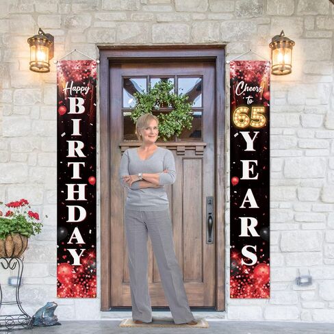 Happy 65th Birthday Porch Sign Door Banner Decor Red and Black – Glitter Cheers to 65 Years Old Birthday Party Theme Decorations for Men Women Supplies in Saudi Arabia