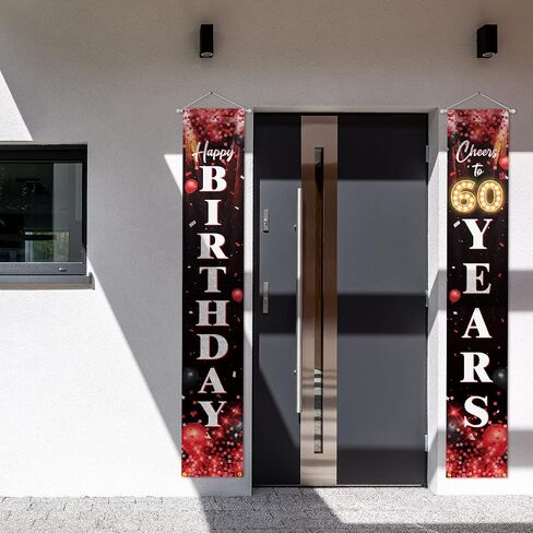 Happy 65th Birthday Porch Sign Door Banner Decor Red and Black – Glitter Cheers to 65 Years Old Birthday Party Theme Decorations for Men Women Supplies in Saudi Arabia
