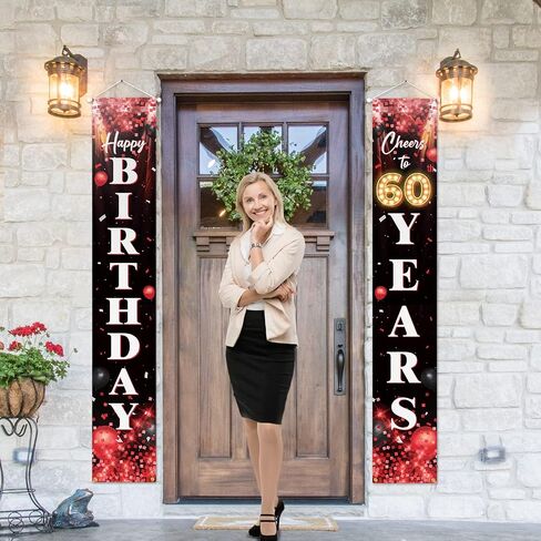 Happy 65th Birthday Porch Sign Door Banner Decor Red and Black – Glitter Cheers to 65 Years Old Birthday Party Theme Decorations for Men Women Supplies in Saudi Arabia