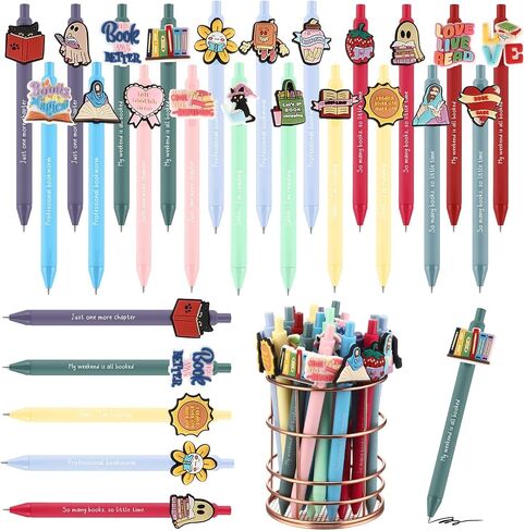 Frienda 30 Pcs Book Lovers Gifts Book Club Ballpoint Pens Bulk Funny Retractable Pens Bookish Items Reading Gifts for Women Teacher Student Graduation Librarians Writers Readers Office,21 Styles in Saudi Arabia