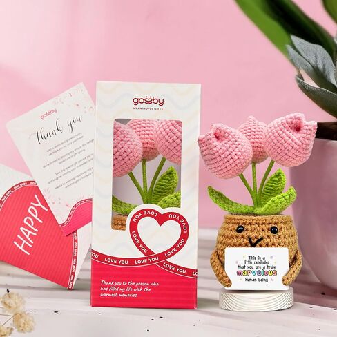 Gossby Gifts for Mom from Daughter Son Kids - Mothers Day, Birthday Gift for Mom, Mama - Basket Stuffers - Positive Tulip Crochet for Mama with Package & Thank You Card in Kuwait