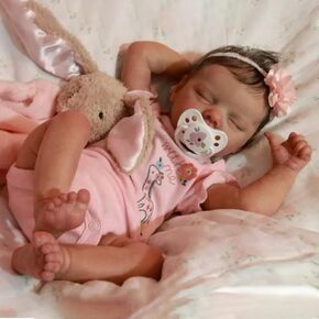 Pinky Reborn Baby Dolls 18 Inch Girl Eyes Closed Realistic Newborn Baby Dolls Full Body Poseable Dolls Anatomically Correct with Clothes and Toy Accessories Toy for Ages 3+