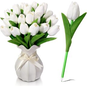 100 Pcs Fake Tulip Flower Pens Gifts, 0.5mm,artificial Flower Ballpoint Pens,PU Tulips Easter Spring Wedding Bouquet Centerpiece Home Office Presents Decor(White)