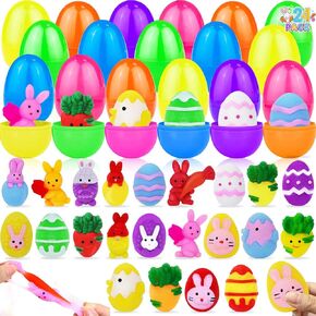 24 Pack Prefilled Easter Eggs with Bunny Mochi, Easter Basket Essential Stuffers Easter Egg Fillers 24 Different Squishies Toys Stress Relief Fidget Toys for Toddlers Kids Easter Hunt Party Favor Gift