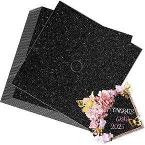 JarThenaAMCS 30Pcs Graduation Cap Decoration Kits Glitter Black Construction Paper with Glue Points for Congrats Grad Party Favors Supplies