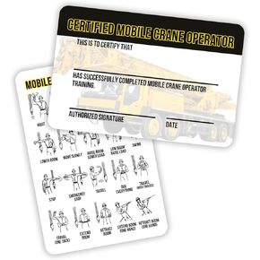 Mobile Crane Operator Certified Plastic Card 5pk 2x3.5" Reference Certification Card Industrial Pocket Guide Hand Signals Scaffold Stickers