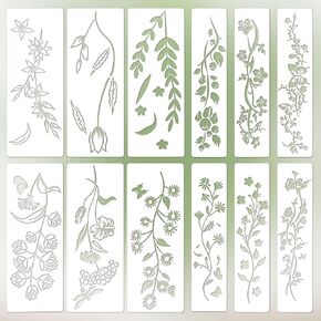 12pcs Large Leaf Vine Stencils, Leaf & Flower Stencils for Painting on Walls Floral Templates for Wood Canvas Fabric DIY Crafts Home Decor