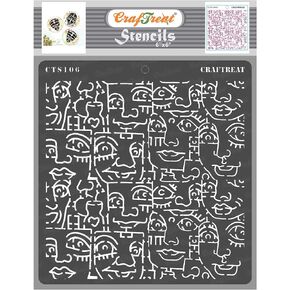 CRAFTREAT القابلة لإعادة الاستخدام القبلية الأفريقية القابلة لإعادة الاستخدام للطلاء على الخشب والجدار والبلاط واللوحة والورق والنسيج والأرضية - خلفية الوجوه القبلية - 6 × 6 بوصات - الفن والفنون الحرفية الخلفية