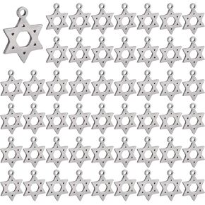 Framendino ، 50 Pack Silver Star Charms hexagonal endants of David for Netlace Bracelet Diy Jewelry Crafts