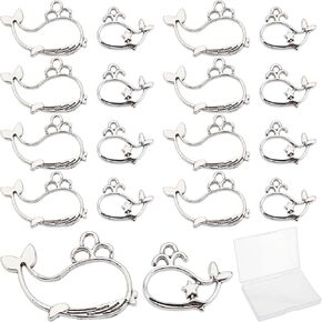 SUNNYCLUE 1 Box 80Pcs 2 Style Whale Bezel Charms Alloy Open Back Bezel Pendants for Bracelet Necklace Earrings Jewelry Making, Silver