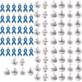 MSCFTFB 90 Pieces Awareness Ribbon Series Jewelry Charms Round Inspiration Dangle Pendants Hope Love Stamp Metal Tags for Earring Bracelet Necklace Jewelry Making DIY Gift Accessories(Multi)