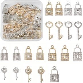 kissitty 40pcs/box 10 style alloy badlock & headon key charm armealtants key key key & lock crystal jewelry jewelry charm for rering bracelet necklace make