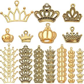 70pcs 7 Styles Crown Charms Pendant Alloy 3D Mini Lovely King Pendants Vintage Crown Bead Charms for Earrings Bracelets Necklace DIY Jewelry Making Supplies, 2 Colors