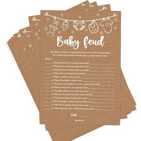 Guess Who Mommy or Daddy Baby Shower Game, Baby Shower Games for Boy or Girl, 50 Cards, Kraft Minimalist