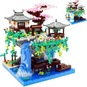 Peach Blossom Lake Building Blocks Micro Building Set, Tranquil Garden with Flowers and Lights, A Floating Architecture Model Kit for Home or Office- 2705 PCS
