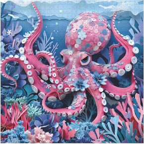 Bactopus Octopus Buzzles للبالغين 1000 قطعة ، والألغاز بانوراما من حيوانات البحر الأزرق العميق ، والفن المرجاني الملون ، والألغاز الصعبة مثل ديكور جدار الأخطبوط