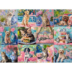 Buffalo Games - Bonjour - Sophie Clima - Cats and Dogs Collage - 1000 Piece Jigsaw Puzzle for Adults - Challenging Puzzle Perfect for Game Nights