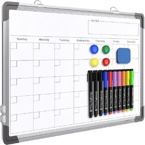 Monthly Calendar Dry Erase Whiteboard for Wall, 16" x 12" Small Magnetic Dry Erase Board, Hanging Double-Sided White Board, Portable Board for Drawing, Kitchen, Planning, Memo, School, Home, Office